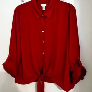 Chico’s red button down tie up blouse Size 3